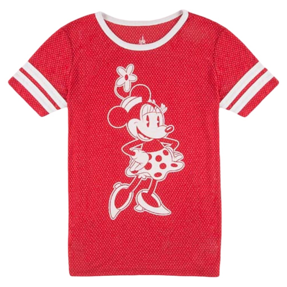 Disney Parks Red Minnie Mouse Jersey Mesh Tee Medium Sporty Valentine’s Day‎